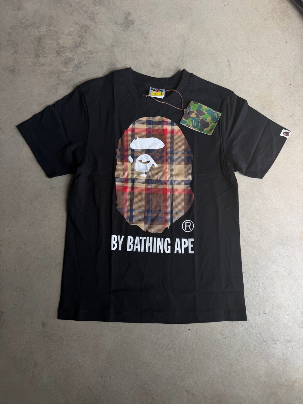 Bape Plaid Logo Black T Shirt